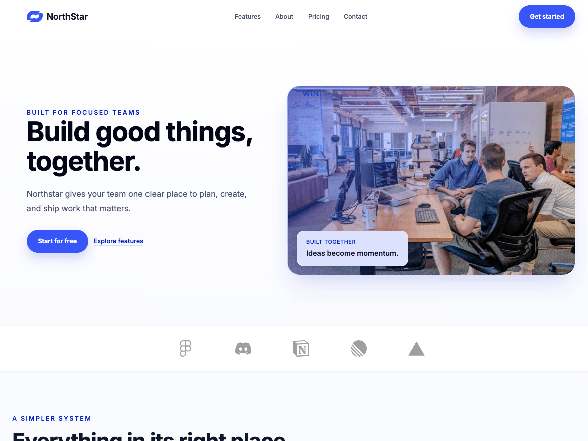 Clean SaaS Starter template hero section