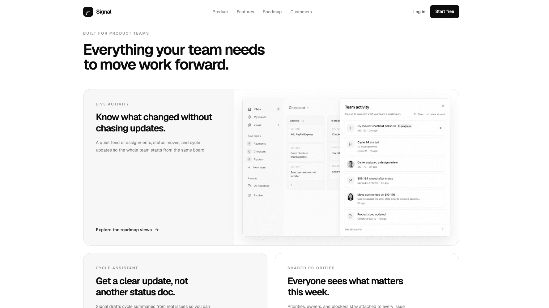 Monochrome Product Board template feature cards and product visuals