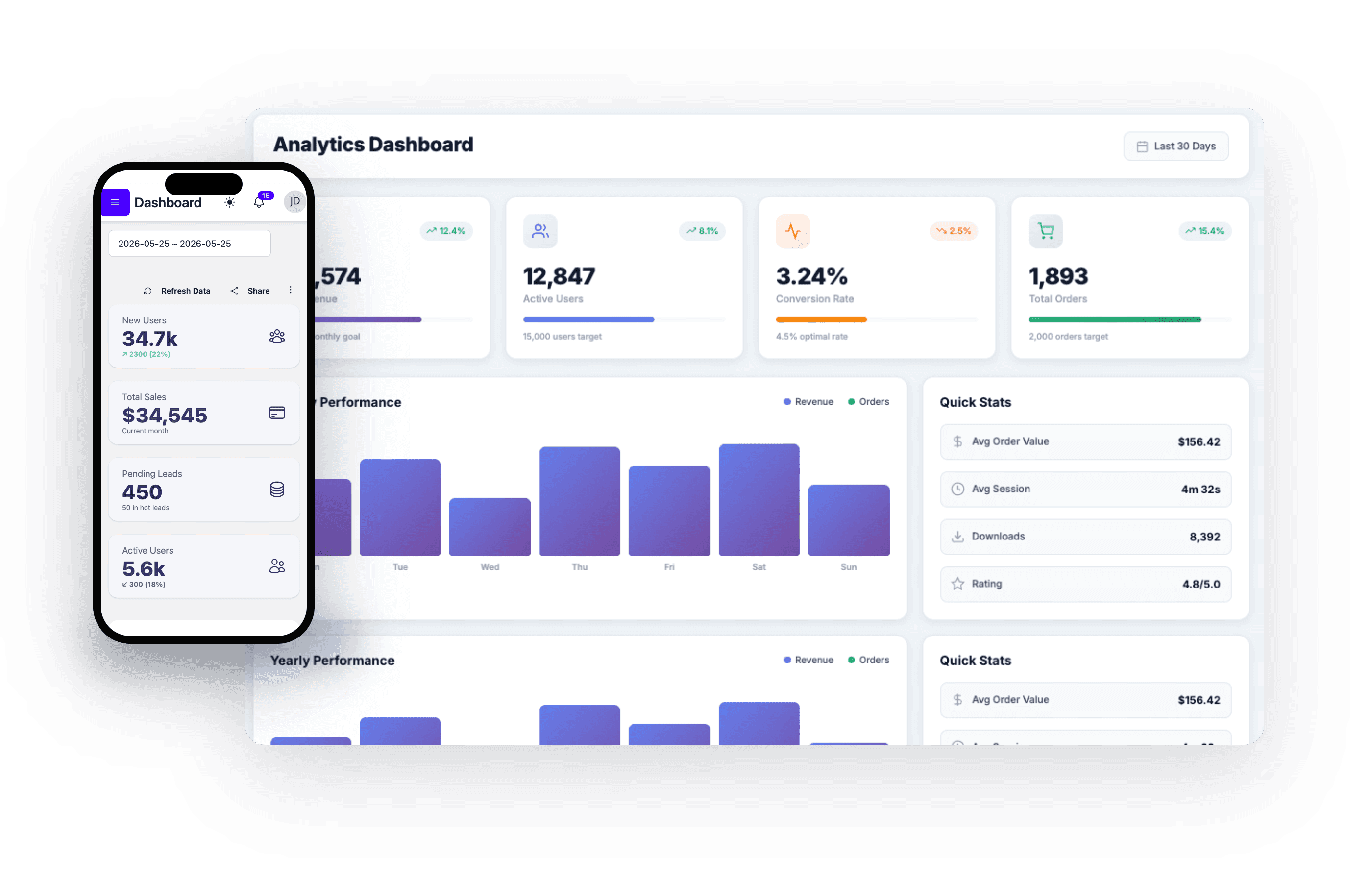 Responsive analytics dashboard landing page asset