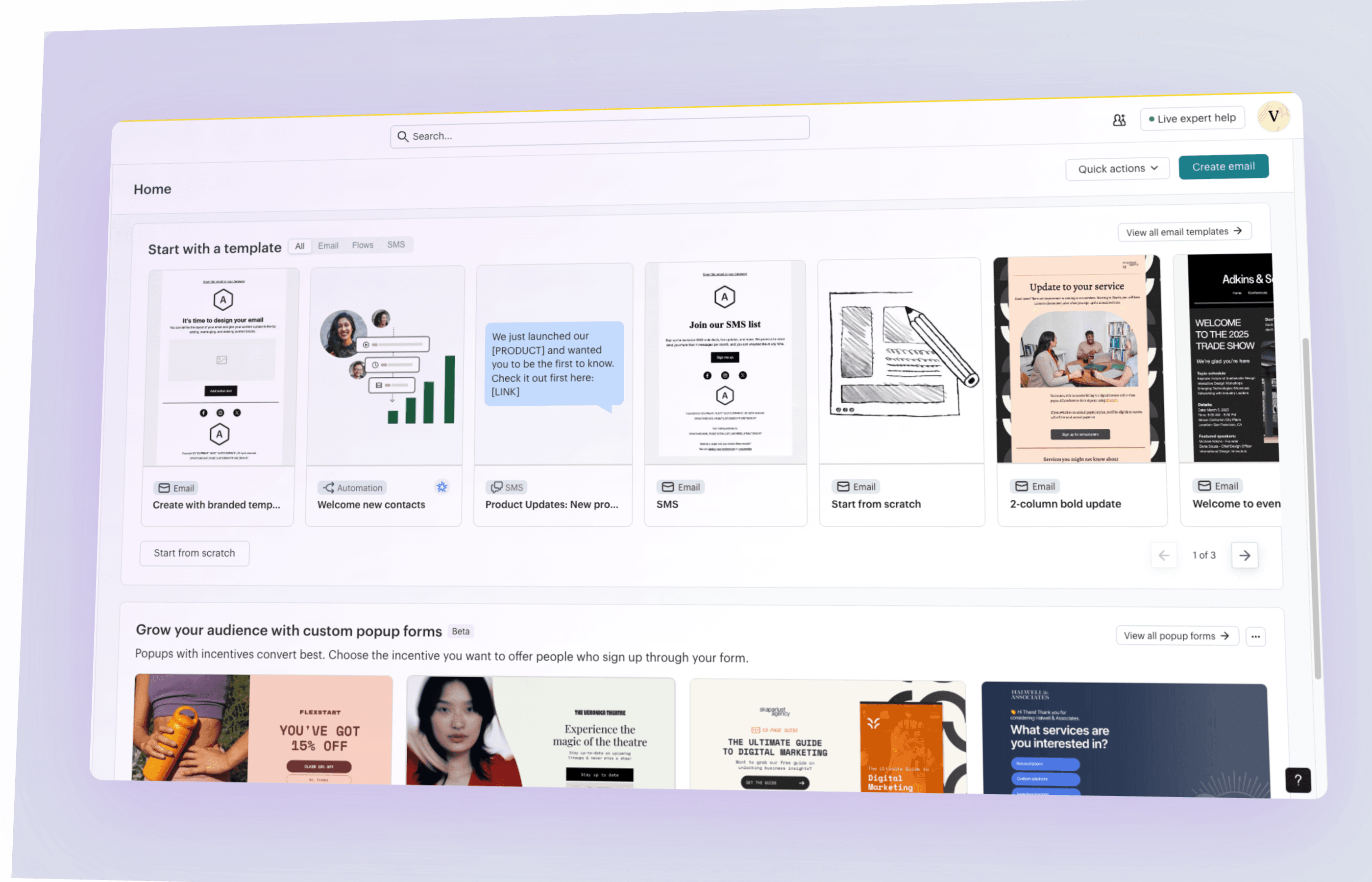 Template gallery landing page asset