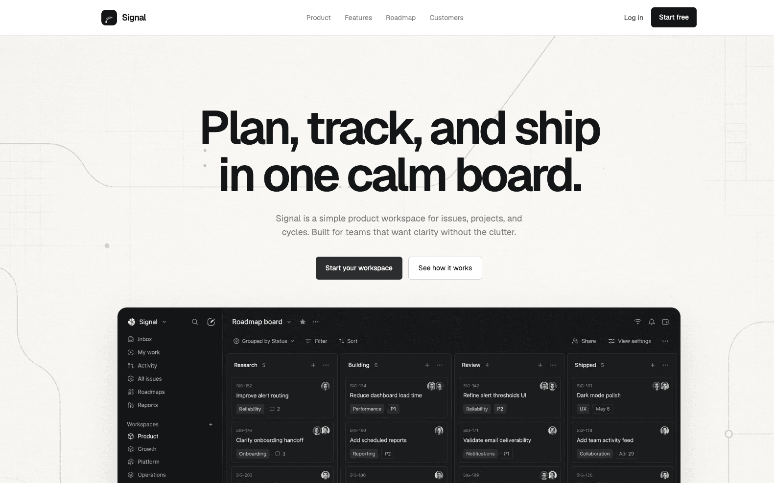 Monochrome Product Board template hero and issue board