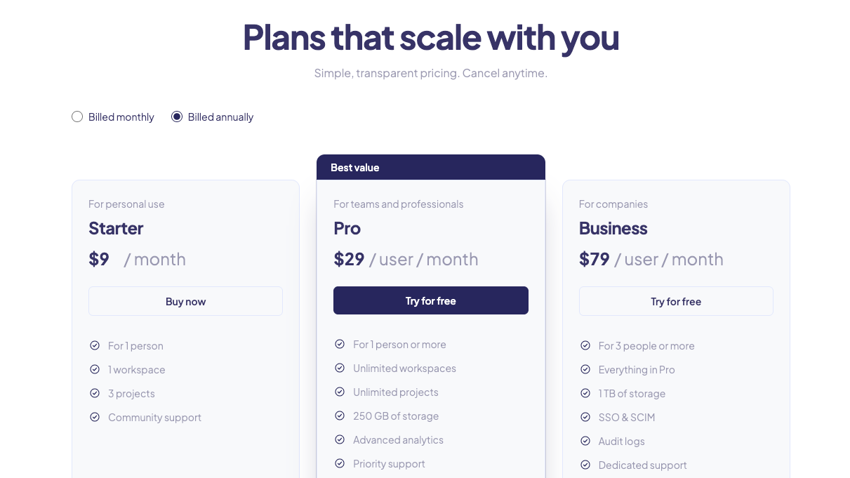 Pricing Table preview