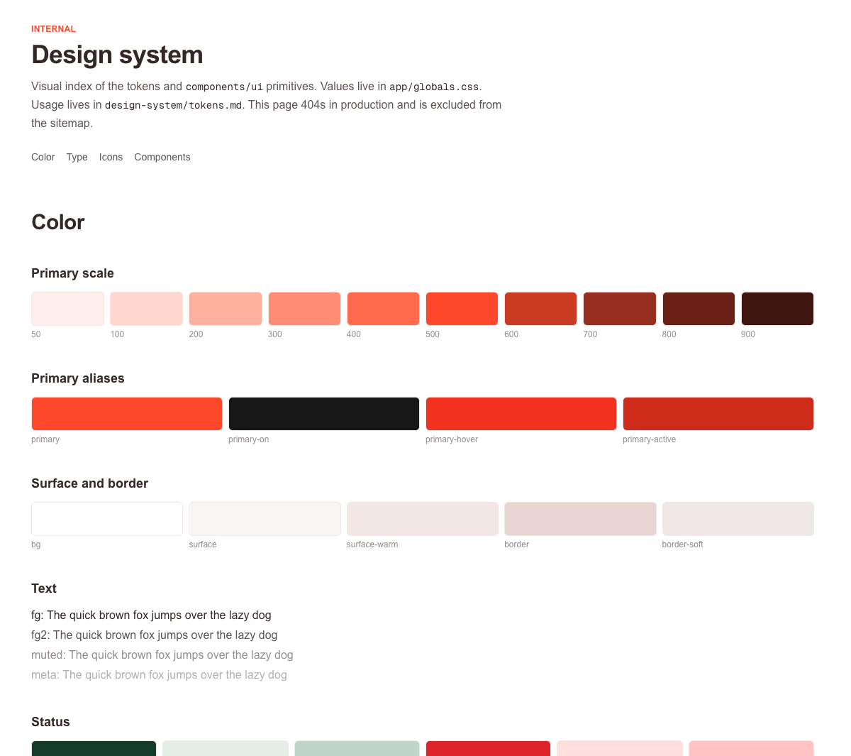 A page showing the finished set of colors and text styles